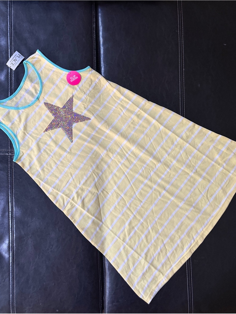 Place - Girl’s Yellow & White Striped Glitter Star Tank Dress